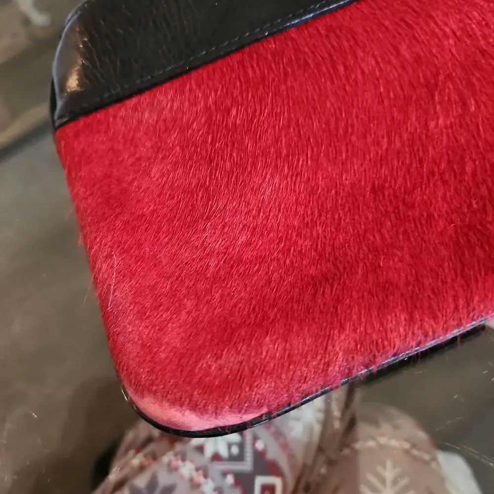 Brighton Red fur with leather clutch